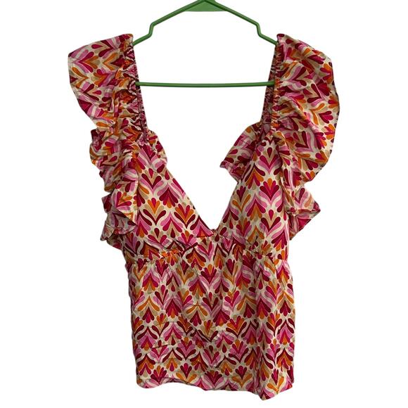 Y2K Romantic Ruffle Tie Front Top Pink Lily Color Pop Festival XL - Picture 1 of 7